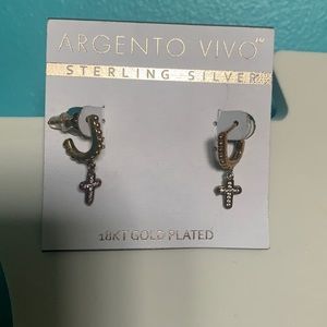 Argento Vivo 18kt Gold Plated Cross Earrings